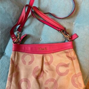 Coach Ashley Dotted Op Art Tam Jacquard & Pink Leather Crossbody & Shoulder Bag
